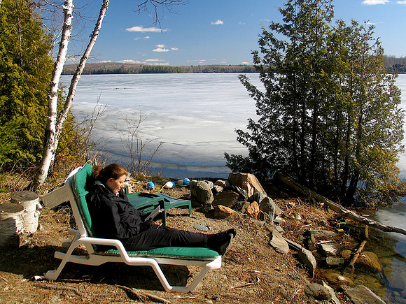 Enjoying the spring sun and the ice slowly recedes...