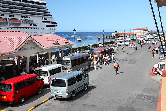 Mini vans that take boat travellers to all of the local attractions.