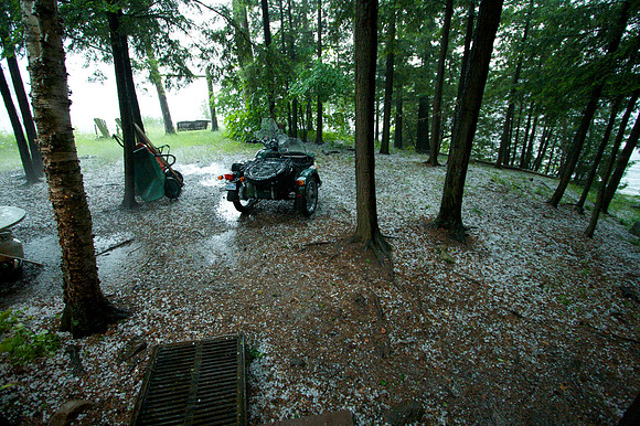 Big hail at cottage.  Ural OK!