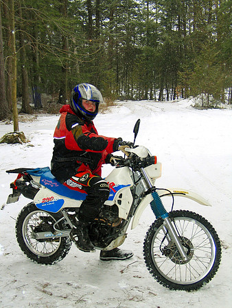 Ewan's first bike, a Kawisaki KLR 250.