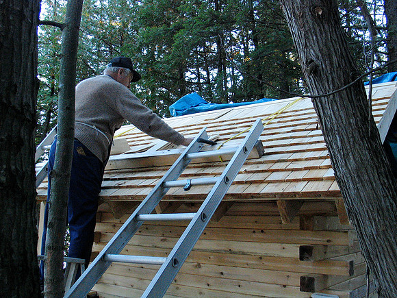 Cedar shingling - time consuming but worth it!