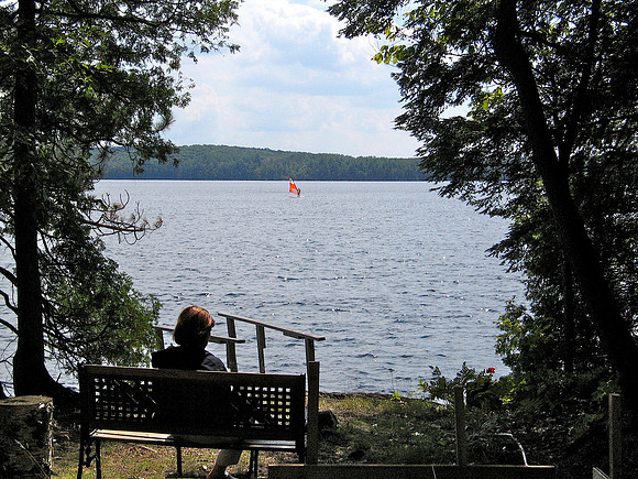 This is the view from the sauna.  David out windsurfing, with Brenda looking on.