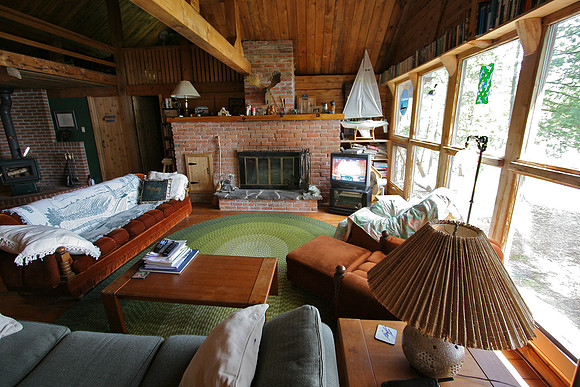 Living room and fireplace.